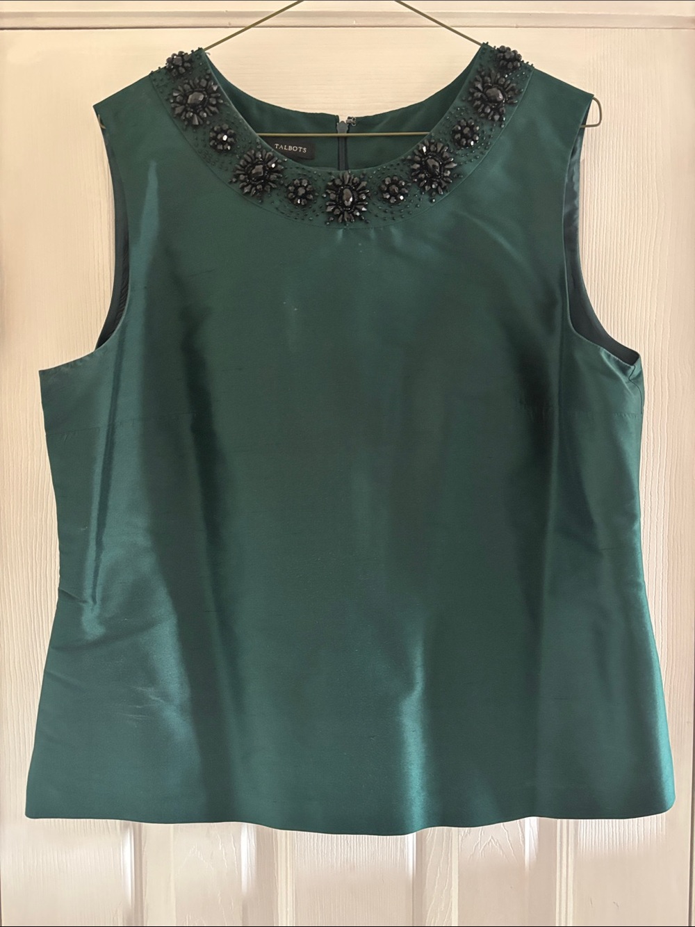 Talbots Deep Green Beaded Neck Shell Top